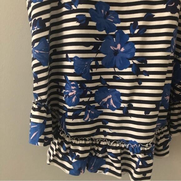 Kate Spade Blue Floral and Stripe Ruffle Trim Racerback Tank Top - Picture 4 of 7